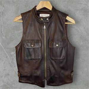 Vintage Anne Klein A-Line Dark Brown SOFT Leather Vest with Union Tag Size 8